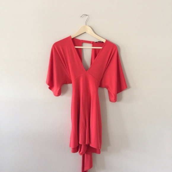 Express Coral Deep Plunge Kimono Romper size xs - Picture 2 of 5